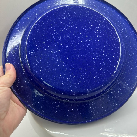 Two blue speckled enamelware 10” plates - Picture 4 of 6